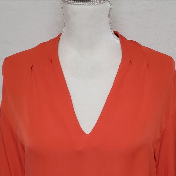 JOIE Ninarika Desert Rose Silk V-neck Hi-low Pleated Long Sleeve Blouse Small - Picture 4 of 12